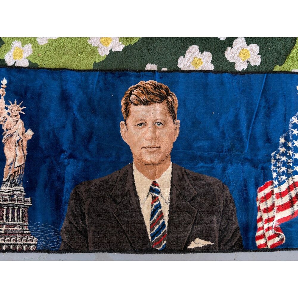 1960’s John F. Kennedy Velvet Tapestry Rare Wall Hanging Americana USA Classic